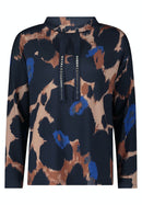 Animal Print Drawstring Top - Dark Blue/camel