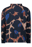 Animal Print Drawstring Top - Dark Blue/camel