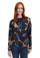 Animal Print Drawstring Top - Dark Blue/camel