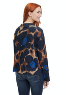 Animal Print Drawstring Top - Dark Blue/camel