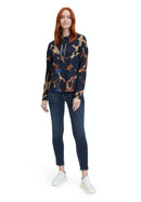 Animal Print Drawstring Top - Dark Blue/camel