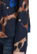 Animal Print Drawstring Top - Dark Blue/camel
