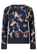 Round Neck Animal Jumper - Dark Blue/camel