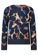 Round Neck Animal Jumper - Dark Blue/camel