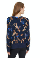 Round Neck Animal Jumper - Dark Blue/camel