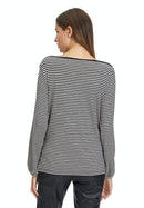 Bateau Neck Stripe T-Shirt - Black/beige