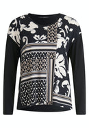 Round Neck Print Top - Black/beige