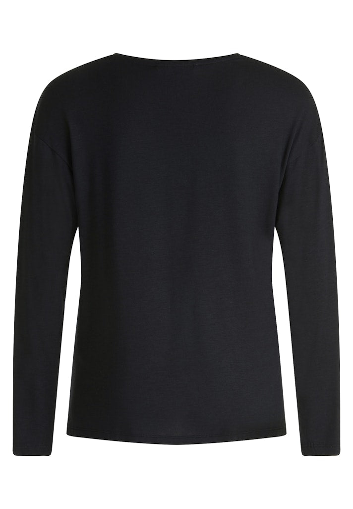 Round Neck Print Top - Black/beige