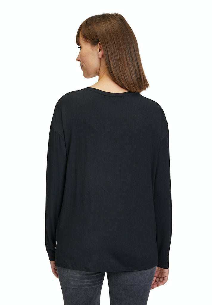 Round Neck Print Top - Black/beige