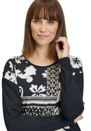 Round Neck Print Top - Black/beige