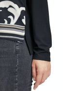 Round Neck Print Top - Black/beige