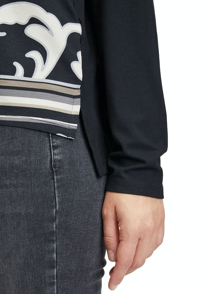 Round Neck Print Top - Black/beige