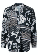 Shawl Collar Print Blouse - Black/beige