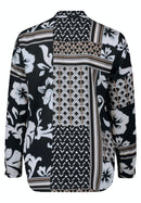 Shawl Collar Print Blouse - Black/beige