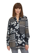 Shawl Collar Print Blouse - Black/beige