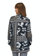 Shawl Collar Print Blouse - Black/beige
