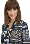 Shawl Collar Print Blouse - Black/beige