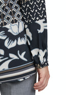 Shawl Collar Print Blouse - Black/beige