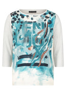 Graphic 3/4 Sleeve Blouse - Beige/petrol