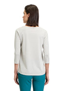 Graphic 3/4 Sleeve Blouse - Beige/petrol