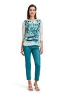 Graphic 3/4 Sleeve Blouse - Beige/petrol