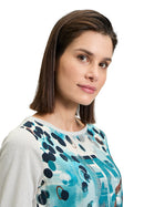 Graphic 3/4 Sleeve Blouse - Beige/petrol
