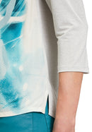 Graphic 3/4 Sleeve Blouse - Beige/petrol