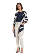 Graphic Long Cardigan - Patch Beige/dark Blue