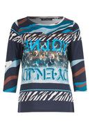Print 3/4 Sleeve Top - Dark Blue/mint