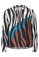 Pattern Long Sleeve Blouse - Dark Blue/beige