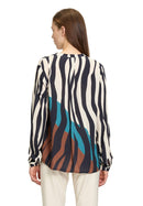 Pattern Long Sleeve Blouse - Dark Blue/beige