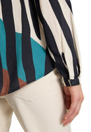 Pattern Long Sleeve Blouse - Dark Blue/beige