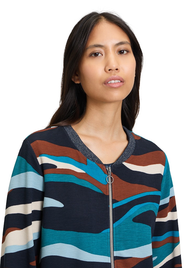 Zipped Print Jacket - Dark Blue/petrol