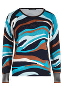 Pattern Round Neck Jumper - Dark Blue/petrol
