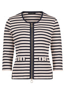 Round Neck Stripe Cardigan - Nature/dark Blue