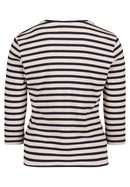 Round Neck Stripe Cardigan - Nature/dark Blue