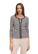 Round Neck Stripe Cardigan - Nature/dark Blue