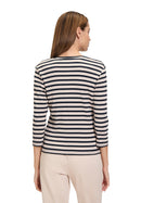 Round Neck Stripe Cardigan - Nature/dark Blue