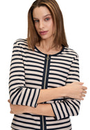 Round Neck Stripe Cardigan - Nature/dark Blue