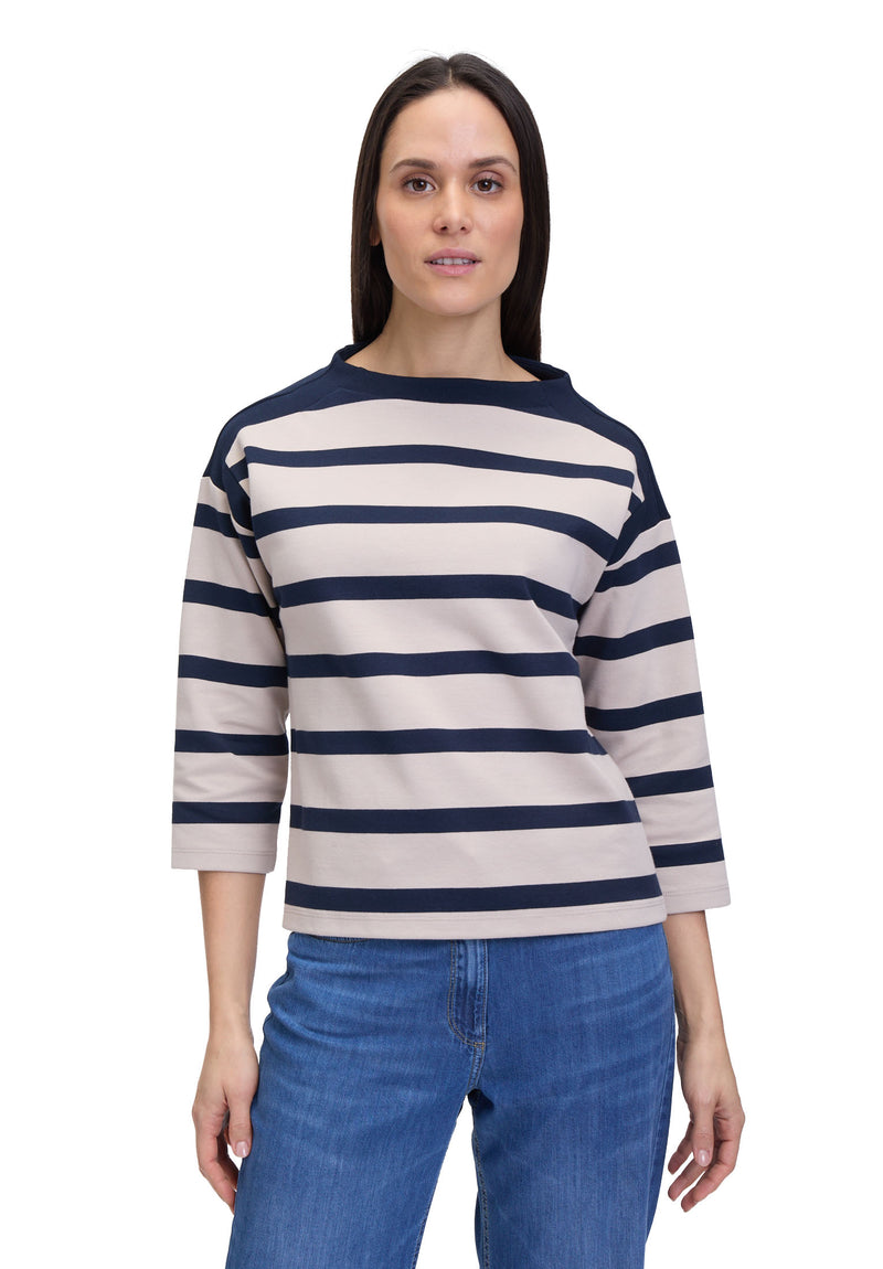 Striped Turtle Neck Sweat - Nature/dark Blue