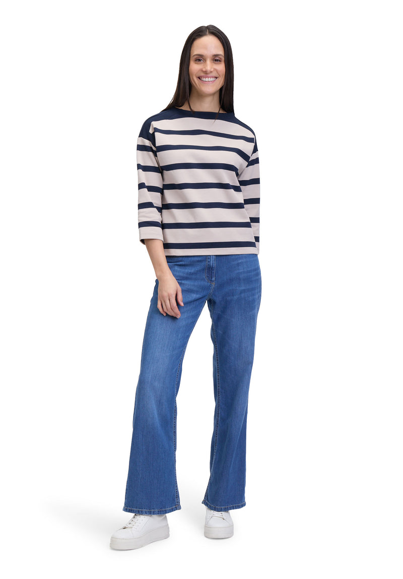 Striped Turtle Neck Sweat - Nature/dark Blue