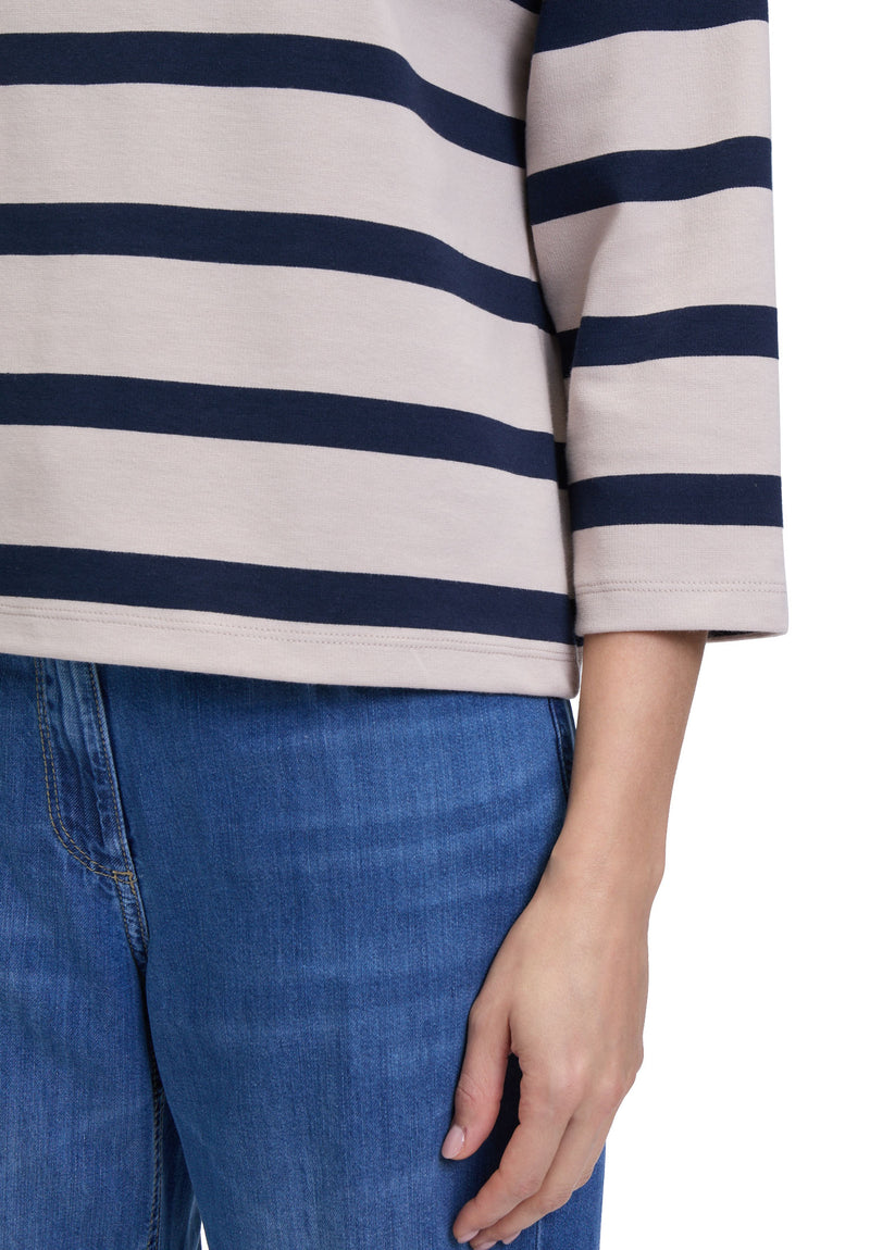 Striped Turtle Neck Sweat - Nature/dark Blue