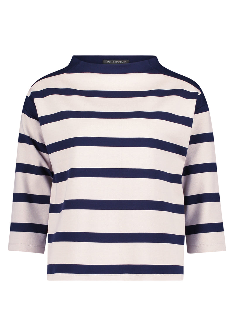 Striped Turtle Neck Sweat - Nature/dark Blue
