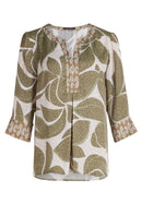 3/4 Sleeve Floral Overblouse - Khaki/nature