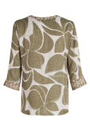3/4 Sleeve Floral Overblouse - Khaki/nature