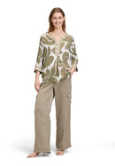3/4 Sleeve Floral Overblouse - Khaki/nature