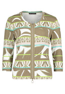 Print 3/4 Sleeve Jacket - Khaki/green