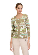Print 3/4 Sleeve Jacket - Khaki/green