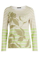 Bateau Neck Striped Top - Khaki/green