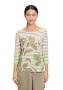 Bateau Neck Striped Top - Khaki/green
